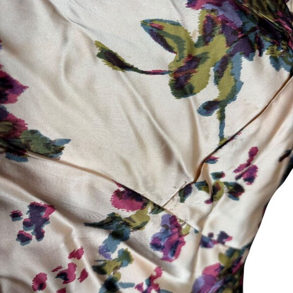 Vintage 50s Jeanette Alexander Of California Floral Satin Dress Small Cream Zip - Picture 11 of 11